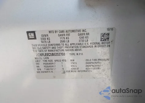 2011 Chevrolet Equinox 1Lt z USA, uszkodzony, nr VIN 2CNFLEEC5B6252768